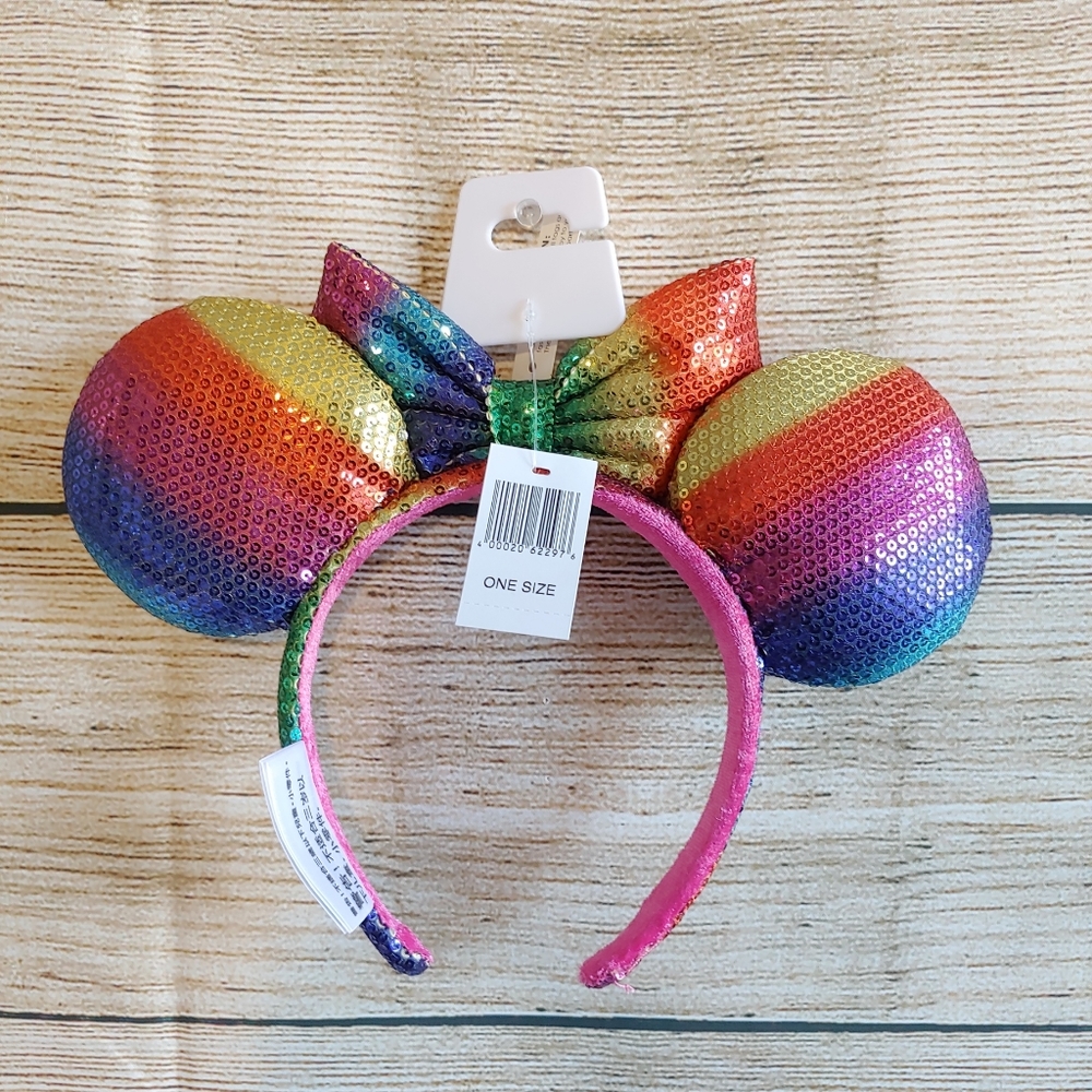 Disney Parks Rainbow Sequins Minnie Ears with Bow - Picture 3 of 4